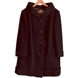 Vintage 60s Forstmann Black Wool Curly Lamb  HEAVY Coat 3/4 sleeves sz M/L